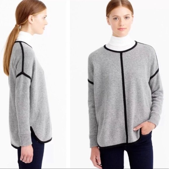 J. Crew 100% Wool Tipped Sweater Tunic Grey Stripe - Picture 1 of 9